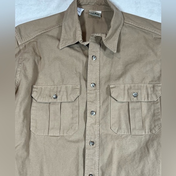 L.L. Bean Large Made in USA Vintage Duck Camo Canvas Khaki Shirt Workwear EUC - Picture 5 of 14